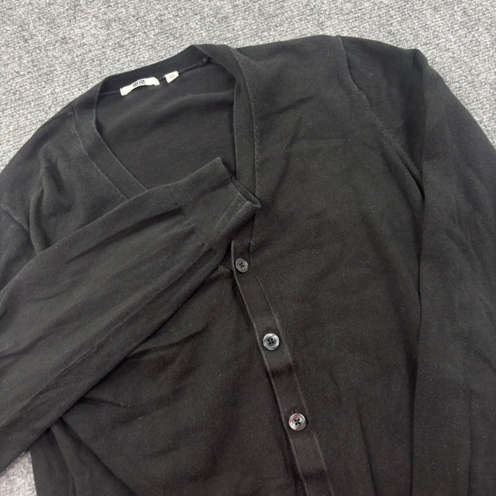 Uniqlo Cardigan Large‎ Black V-Neck Button Front Cotton Blend Womens